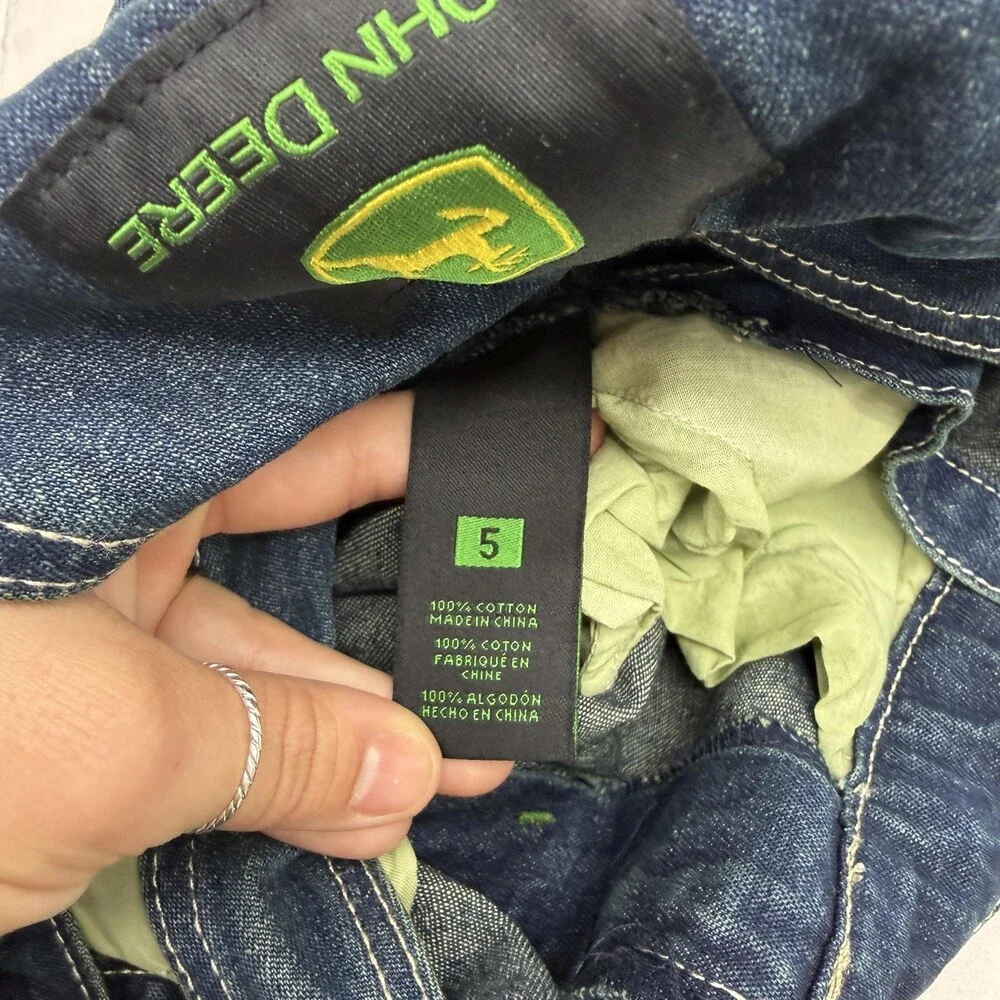 John Deere Overalls Kids 5 Blue Denim Bib Adjustable Straps Pockets Casual